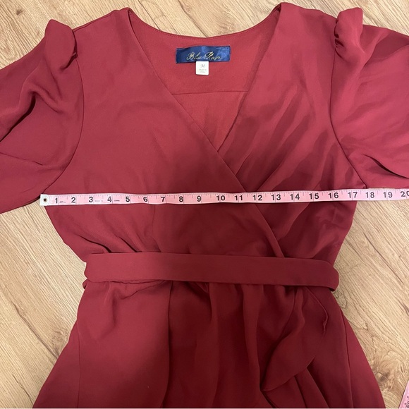 Blue Rain Maroon Wrap Dress size Medium flutter sleeves ruffle skirt - Picture 4 of 5